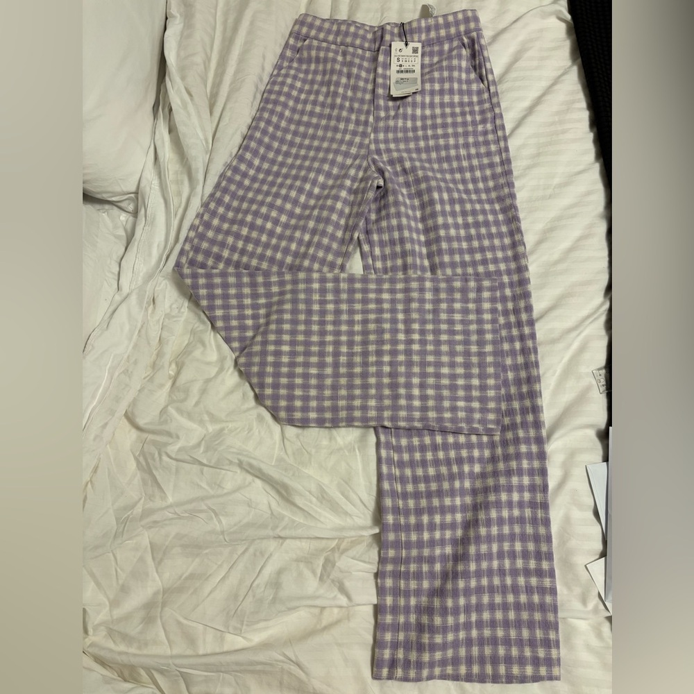 Zara NEW WITH TAGS Lavender Checkered Trousers size Small